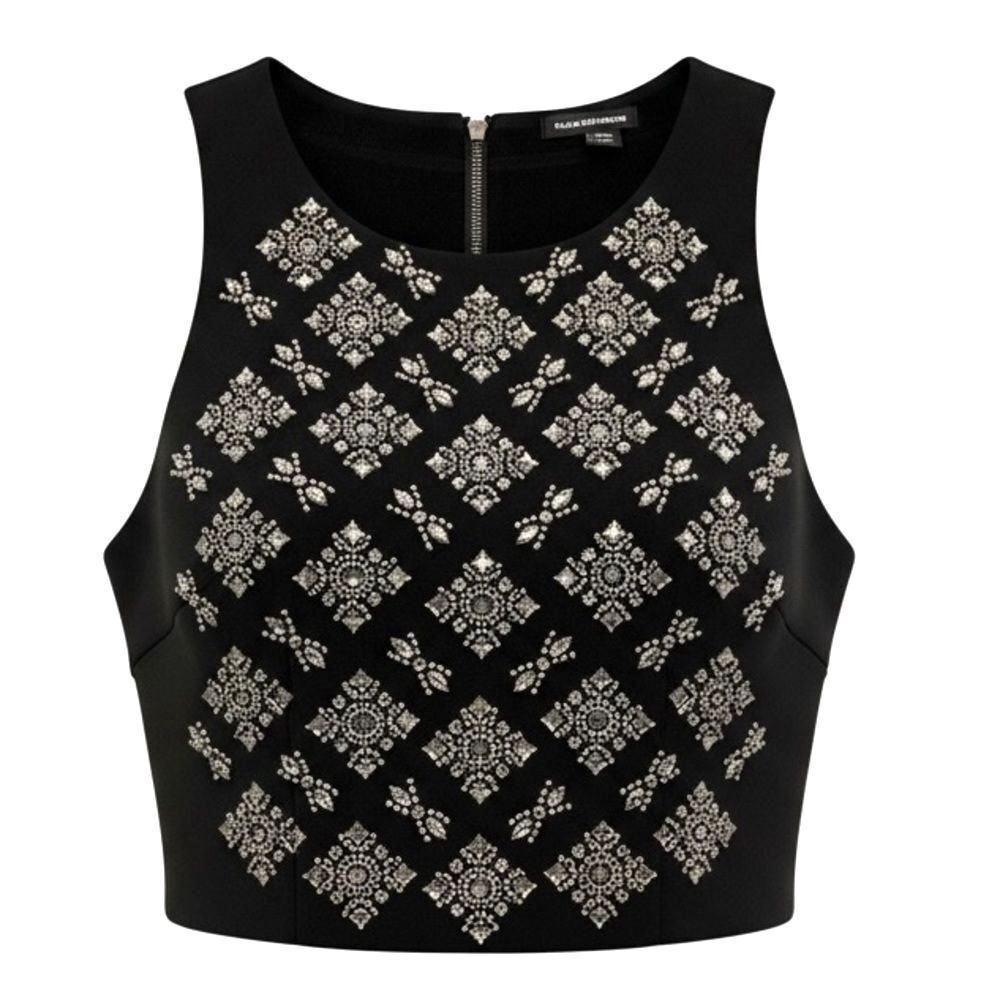 Club Monaco Black Silver Beaded Embellished Crop Top